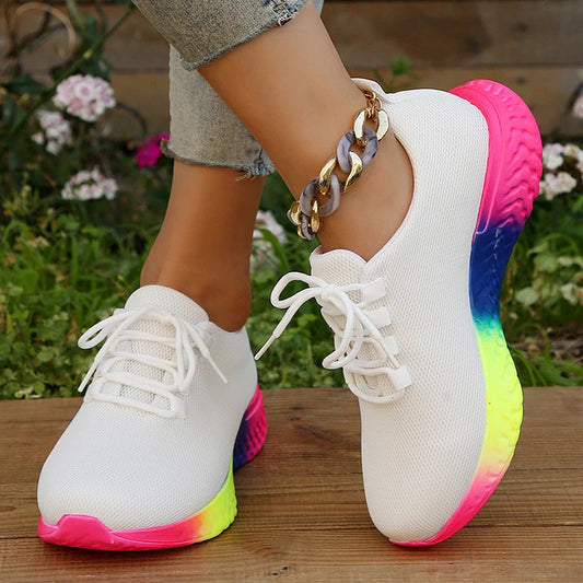 Rainbow Sole Woman Non-Slip Lace Up Tennis Shoes